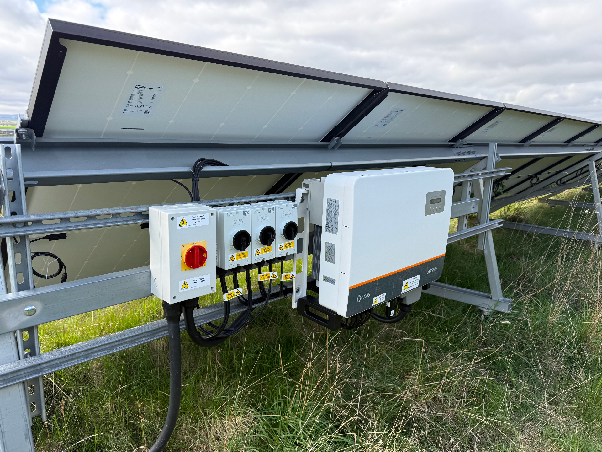 Solis 40kW three-phase S5 inverter and IMO DC isolators on the array structure